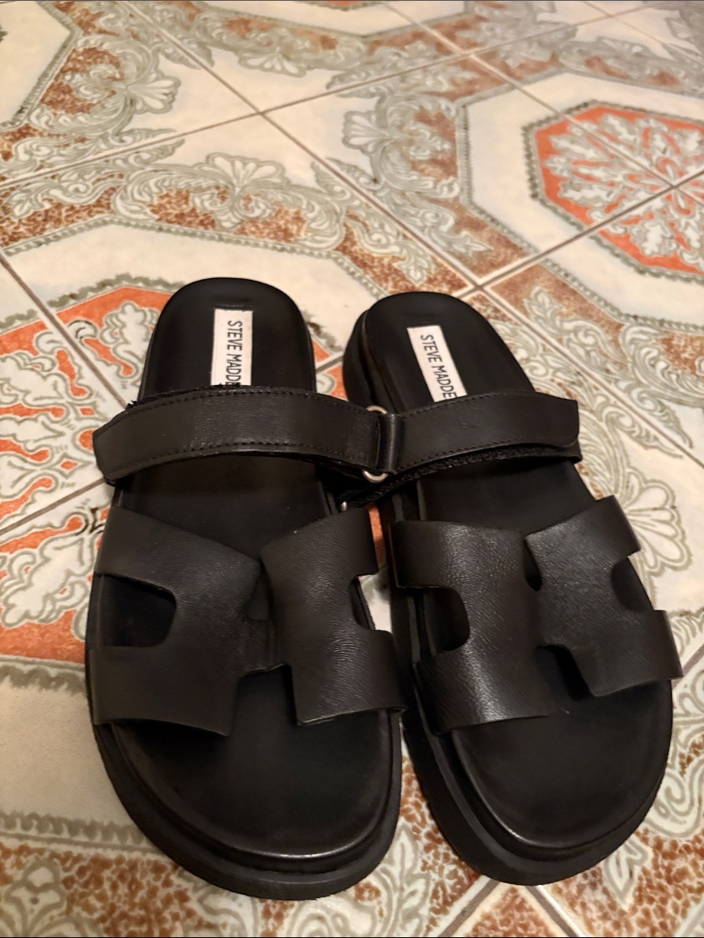 Steve Madden Black Leather Sandals